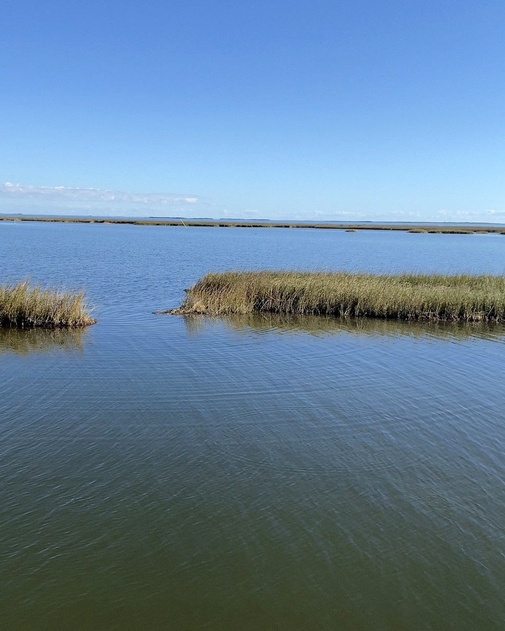 Owner-supplied photograph of open water and broken marsh islands near Hopedale